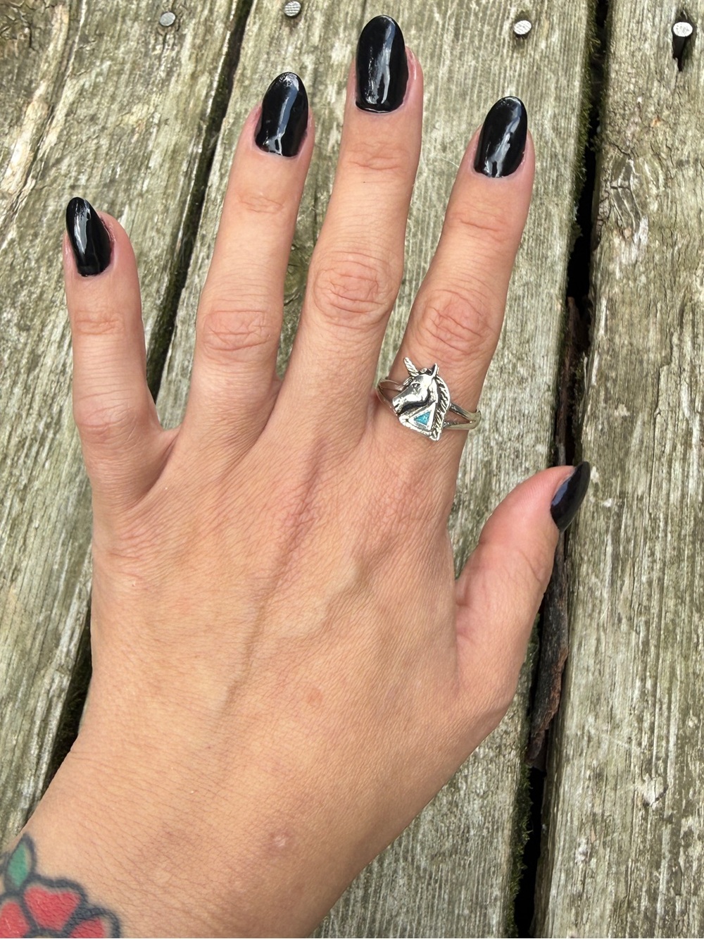Vintage Sterling Silver Turquoise Unicorn Ring size 9